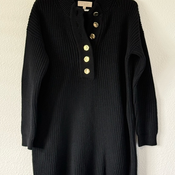 Sezane Black Long Sleeve Dress with Gold Buttons - Picture 4 of 16